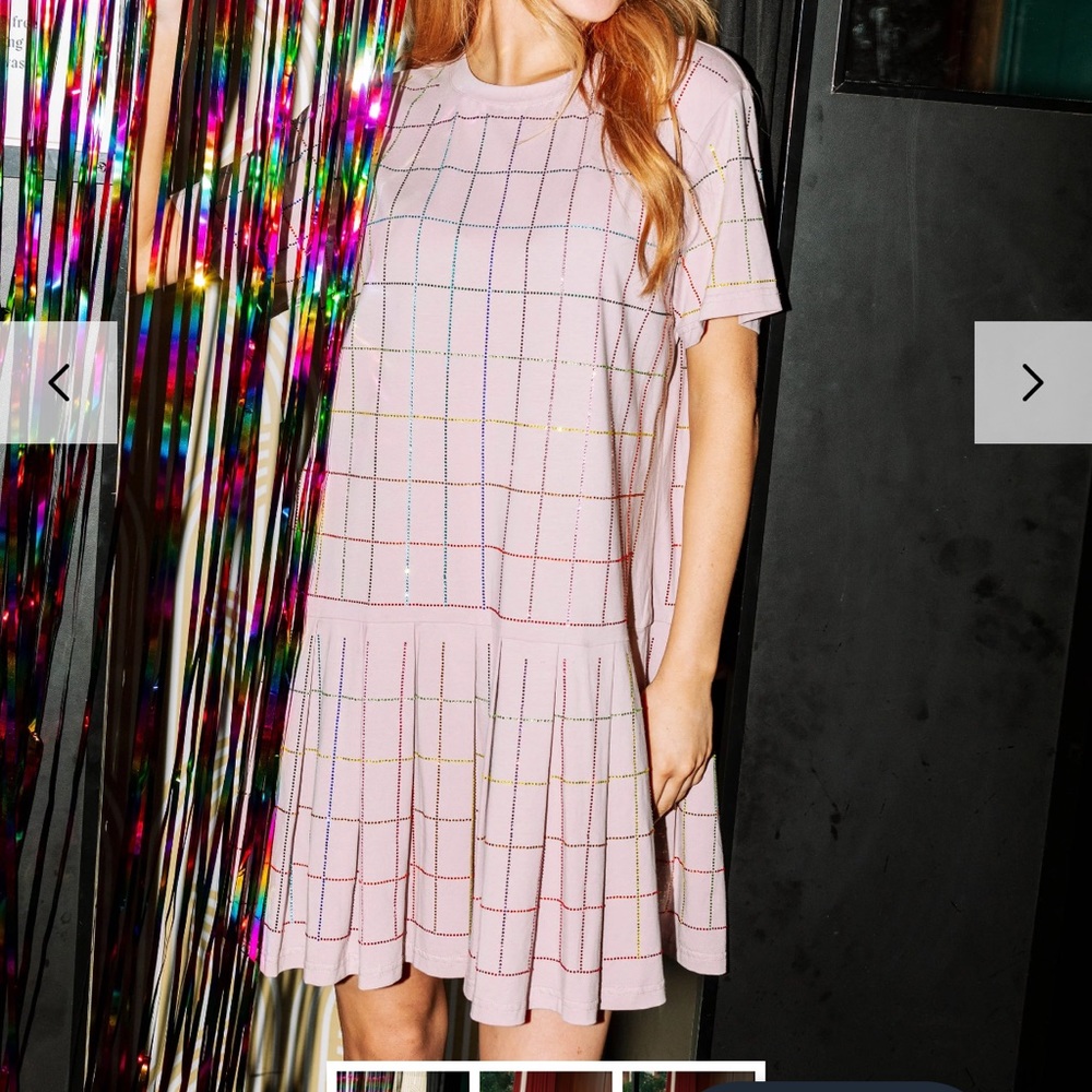 Queen Of Sparkles PINK RHINESTONE PLAID TEE DRESS - Picture 2 of 4